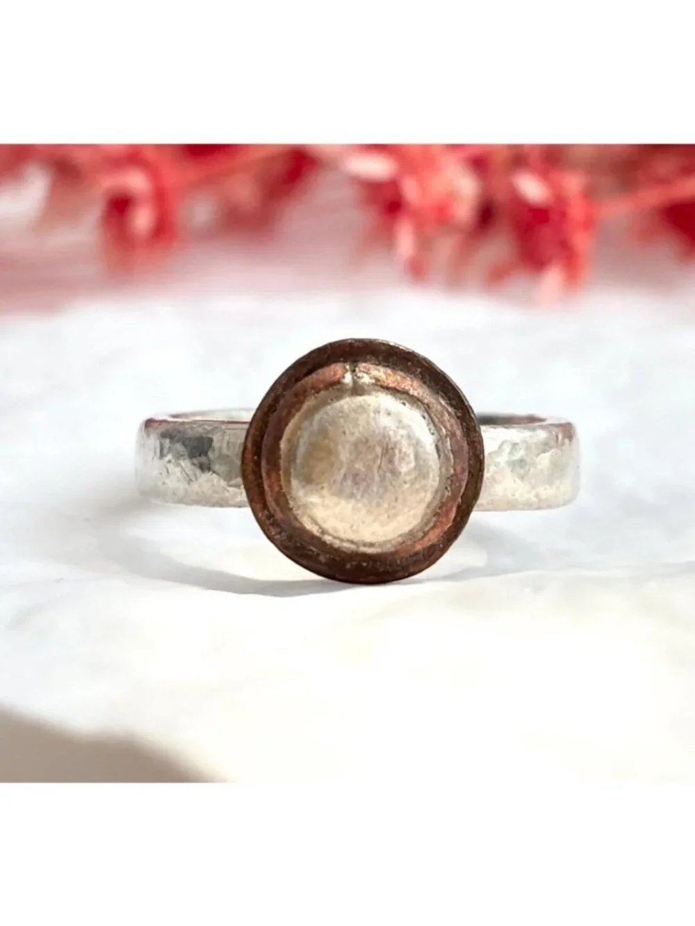 Mixed Metal Bronze Framed Sterling Silver 925 Vintage Ring - sz 4